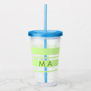 Neon green stripes Greek pattern letter monogram Acrylic Tumbler