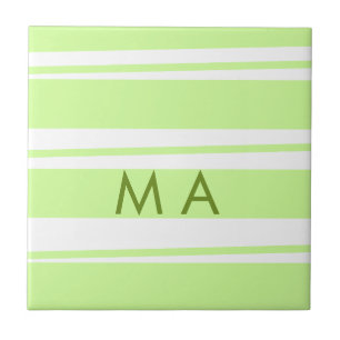 Neon green  stripes Greek pattern letter monogram  Ceramic Tile