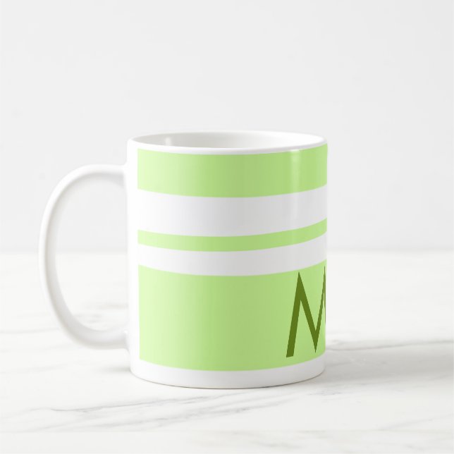 Neon green  stripes Greek pattern letter monogram  Coffee Mug (Left)