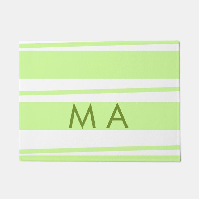 Neon green  stripes Greek pattern letter monogram  Doormat (Front)