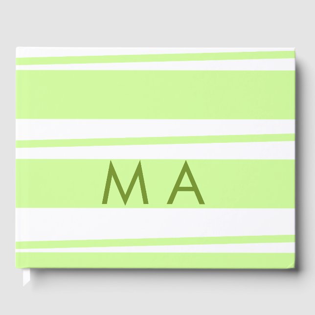 Neon green  stripes Greek pattern letter monogram  Guest Book (Front)
