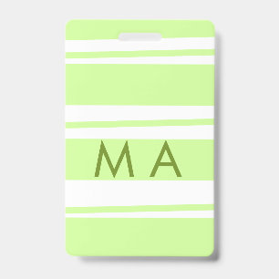 Neon green stripes Greek pattern letter monogram ID Badge