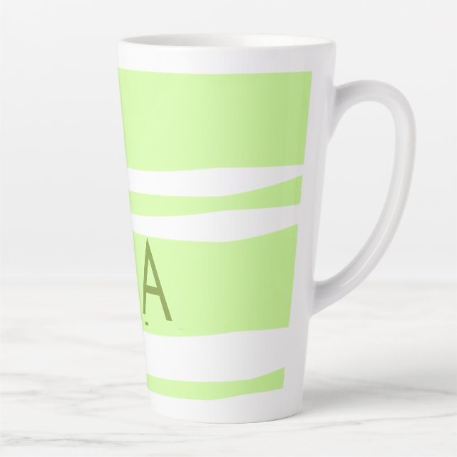 Neon green  stripes Greek pattern letter monogram  Latte Mug (Right)
