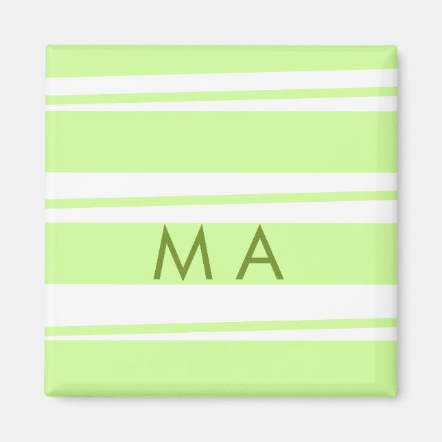 Neon green  stripes Greek pattern letter monogram  Magnet (Front)