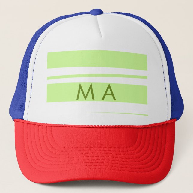 Neon green  stripes Greek pattern letter monogram  Trucker Hat (Front)
