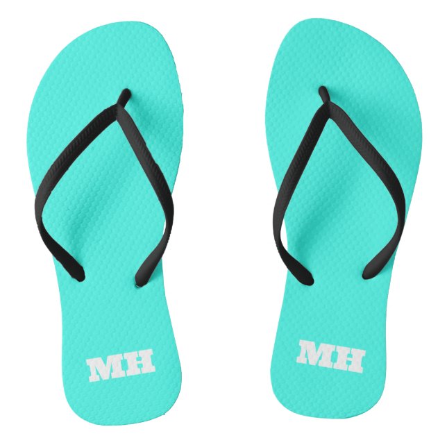 Neon Green Turquoise Monogram Colour Bright Thongs (Footbed)