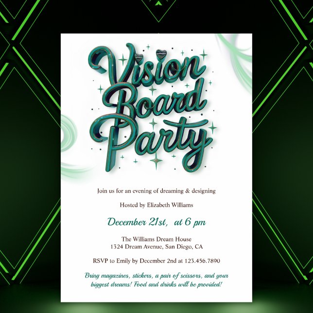 Neon Green Vision Board Manifestation Party Invitation (Neon Green Vision Board Manifestation Party Invitation)