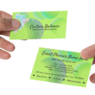 Neon Green Watercolor Balloons Business Card