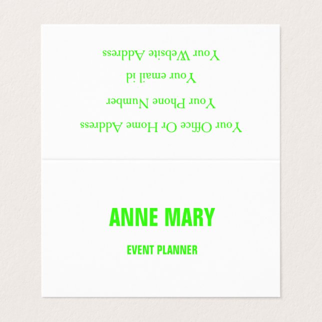 Neon Green White Custom Colour Wedding Event Cute Business Card (Outside Unfolded)