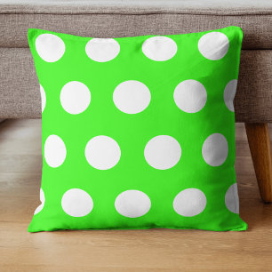 Neon Green White Large Polka Dots Cushion