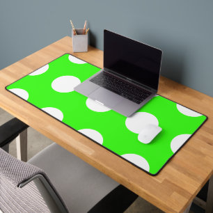 Neon Green White Large Polka Dots Desk Mat