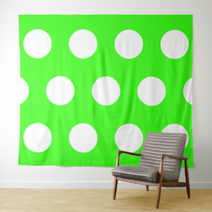 Neon Green White Large Polka Dots Tapestry