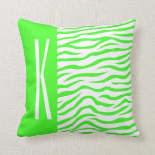 Neon Green & White Zebra Stripes Animal Print Cushion