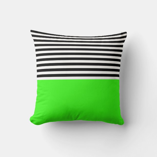 Neon Green With Black and White Stripes Cushion (Front)