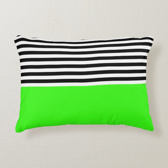 Neon Green With Black and White Stripes Decorative Cushion (Front)
