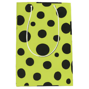 Neon Green with Black Polka Dots Watercolor Medium Gift Bag