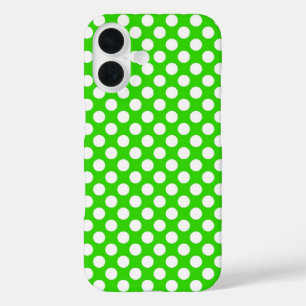 Neon Green With White Polka Dots iPhone 16 Case