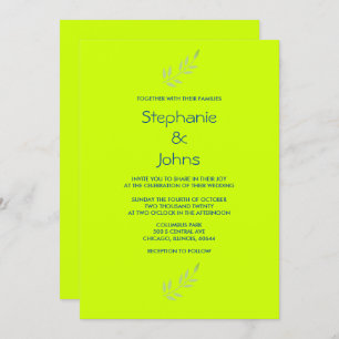 Neon Green Yellow Colourful Bright Leaves Wedding Invitation