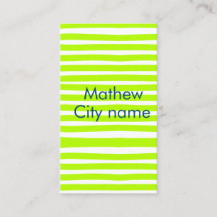 Neon green yellow retro stripes add name cityplace business card
