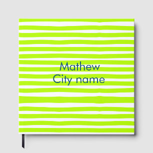 Neon green yellow retro stripes add name cityplace guest book