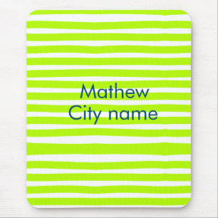 Neon green yellow retro stripes add name cityplace mouse pad