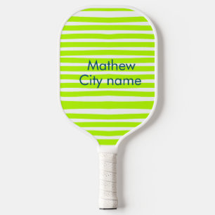 Neon green yellow retro stripes add name cityplace pickleball paddle