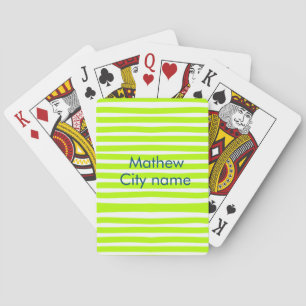 Neon green yellow retro stripes add name cityplace playing cards