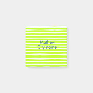 Neon green yellow retro stripes add name cityplace post-it notes