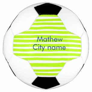 Neon green yellow retro stripes add name cityplace soccer ball