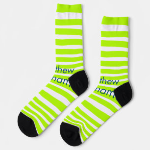 Neon green yellow retro stripes add name cityplace socks