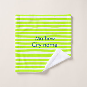 Neon green yellow retro stripes add name cityplace wash cloth
