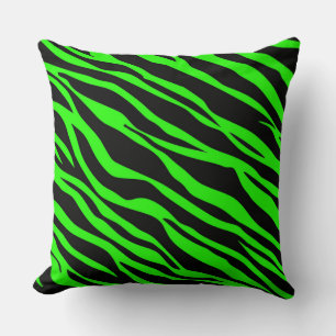 Neon Green Zebra Striped Cushion
