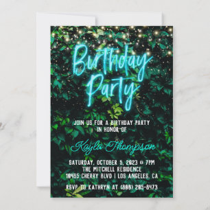 Neon Greenery Green Wall Birthday Party Invitation