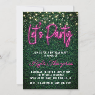 Neon Greenery Green Wall Let's Party Invitation