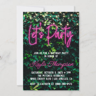 Neon Greenery Green Wall Let's Party Invitation