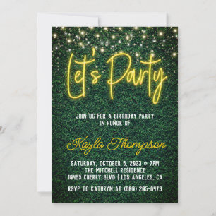 Neon Greenery Green Wall Let's Party Invitation