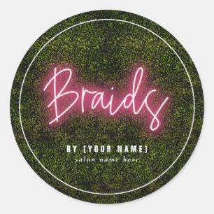 Neon Greenery Hair Salon Business Braids Classic Round Sticker
