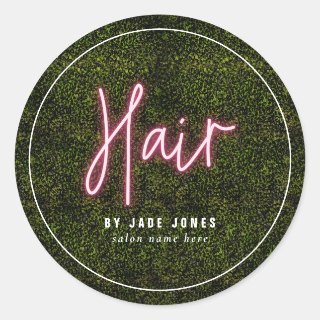 Neon Greenery Hair Salon Business Cosmetologist Classic Round Sticker (Front)