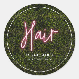 Neon Greenery Hair Salon Business Cosmetologist Classic Round Sticker
