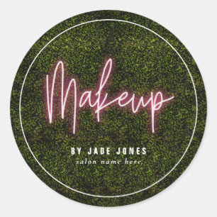 Neon Greenery Makeup Artist Business Cosmetologist Classic Round Sticker