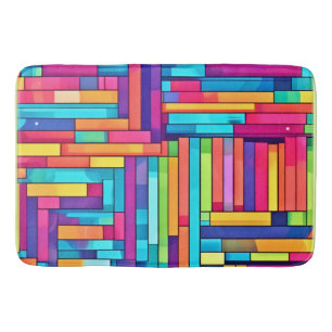 Neon Grid - Colourful Abstract Mosaic Bath Mat