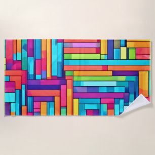 Neon Grid - Colourful Abstract Mosaic Beach Towel