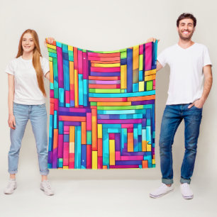 Neon Grid - Colourful Abstract Mosaic Fleece Blanket