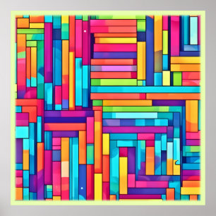 Neon Grid - Colourful Abstract Mosaic Poster