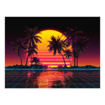 Neon Grid Palm Sunset
