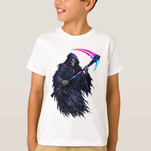 Neon Grim Reaper Scythe Dark Fantasy Graphic T-Shi T-Shirt