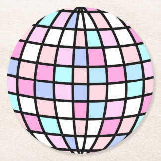 Neon Groovy Disco Ball Round Paper Coaster
