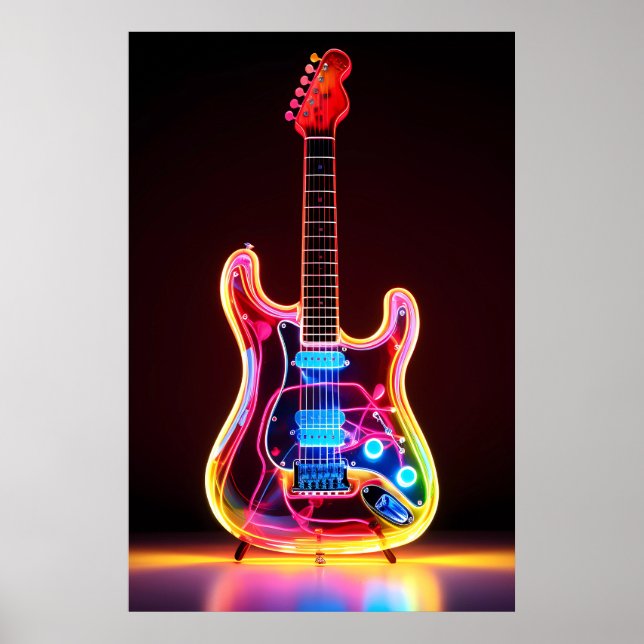 Neon Guitar Art Print Poster (Front)