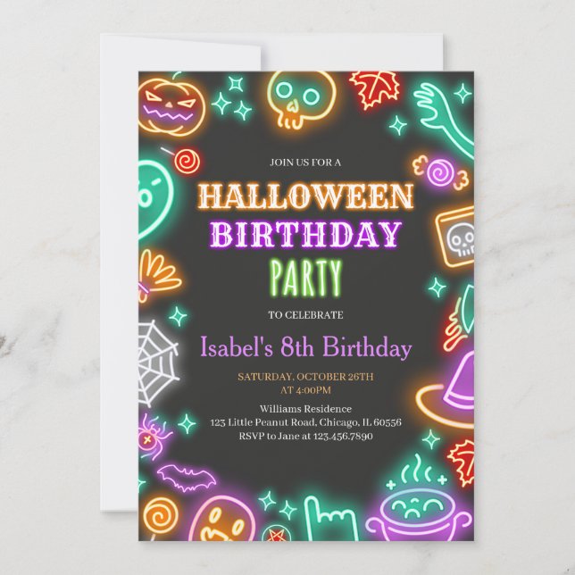 Neon Halloween Birthday Invitation (Front)