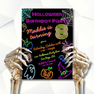 Neon Halloween Birthday Party Invitation